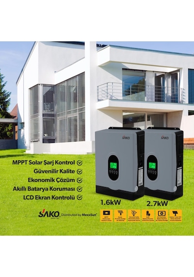 Sako 2KVA 2000VA 1.6KW 1600 Watt Tam Sinüs Akıllı 80A H.V. MPPT 60-450Vdc İnverter 12Vdc-220Vac 2kw 1kw İnvertör