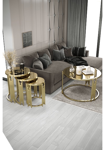 Piyano Set Orta Sehpa Takımı Gold Bronz