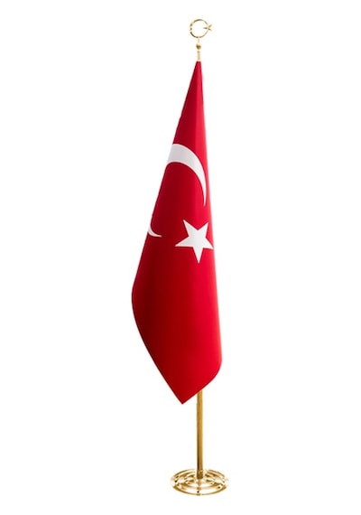 Türk Makam Bayrağı Telalı + Pirinç Direk Simsiz Tek Ebat