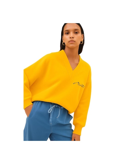 Benroma Dağ Baskılı Ünisex V Yaka Sweatshirt Sarı
