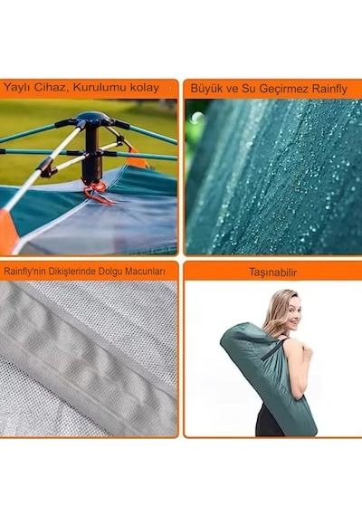 Reidan 4 Kişilik Kare Çadır Otomatik Kamp Çadırı 215x215x142cm Dayanıklı Koyu Yeşil