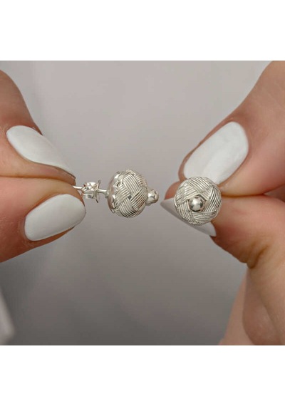 Gümüş Kazaziye Örgü Kadın Küpe 14 MM Gümüş
