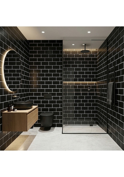 30x60 Cm Kendinden Yapışkanlı Duvar,banyo,tezgah Arası Siyah Tuğla Desenli -24 Adet 88104-24