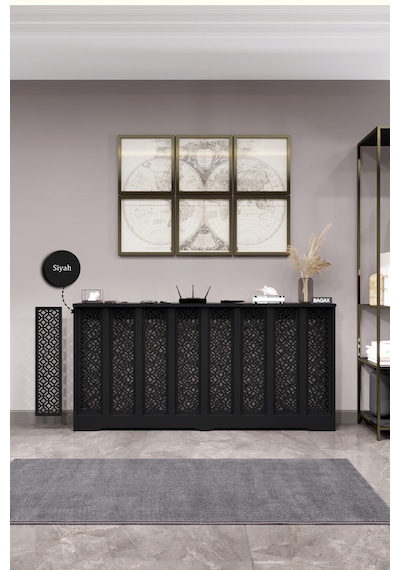 Petek Kaplama Modern Radyatör Kapatma Ünitesi Ön Panel Mdf Tasarım İç Ölçü 156 Cm Dış Ölçü 160 Cm Petek 156 Siyah D4