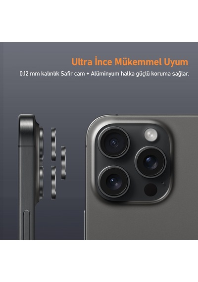 Buff Apple Uyumlu iPhone 15 Pro Max / 15 Pro Titanyum Lens Koruyucu Siyah