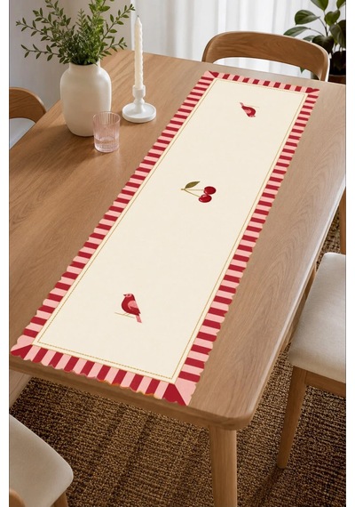 Vivanni Home Yıkanabilir Dikdörtgen Runner Günlük Kullanıma Uygun, Pratik Ve Uzun Ömürlü Kiraz Beyaz