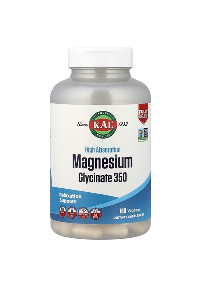 Kal High Absorption Magnesium Glycinate 350 160 Vegcaps