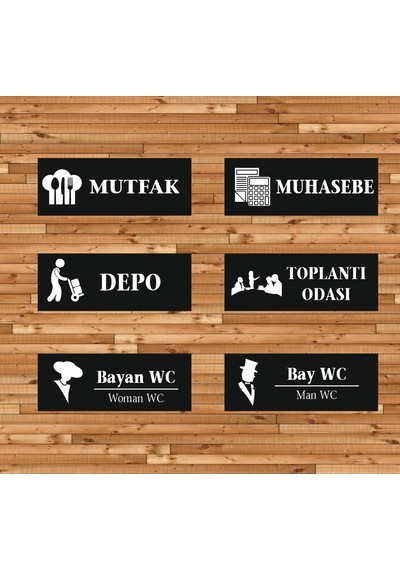 Kapı Tabelası 6 Takım Mutfak - Depo - Muhasebe - Wc 24x9cm