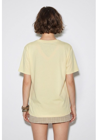 Kadın V Yaka For Love Nakış Ve Boncuk İşlemeli Oversize T-shirt 2240 60286329 - Açık Sarı