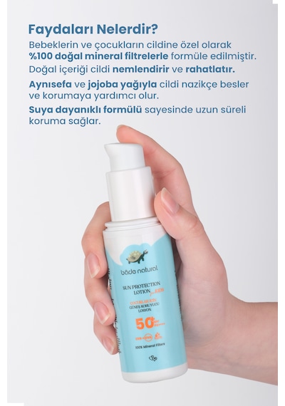 %100 Doğal 50+ Spf Yüksek Korumalı Çocuk Güneş Koruyucu Losyon
