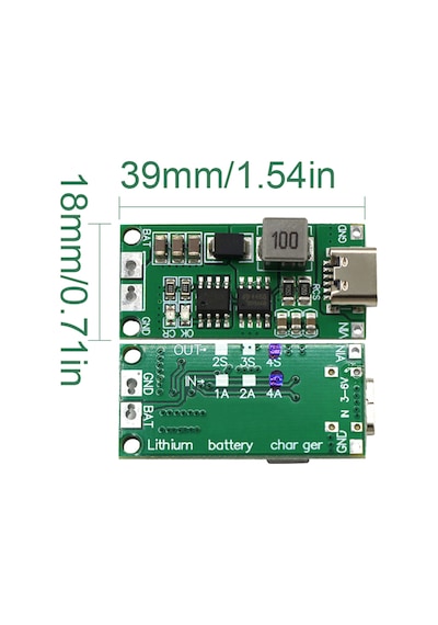 Mufunye 16.8v 4s 2a Li-po Şarj Modülü, Type-c Girişi, Aşırı Gerilim Koruması, Led Gösterge, Yeşil Terminal Yok