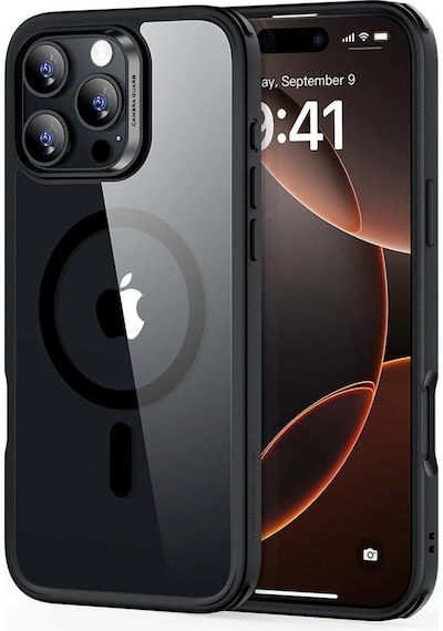 Esr Apple Uyumlu iPhone 16 Pro Kılıf + Ekran Koruyucu Set Halolock Magsafe Classic Hybrid Silikon - Şeffaf Siyah Şeffaf Siyah