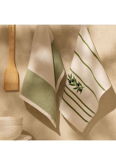 Soft Zeytin Desenli 2'li Kurulama Bezi - Beyaz - 30x50 Cm Çok Renkli