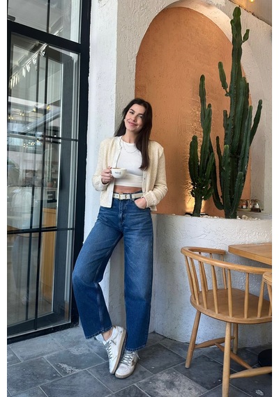 Açelyaokcu High Waist Tailored Baggy Balloon Kadın Jean Pantolon Lacivert Açelyaokcu High Waist Tailored Baggy Balloon Kadın Jean Pantolon Lacivert