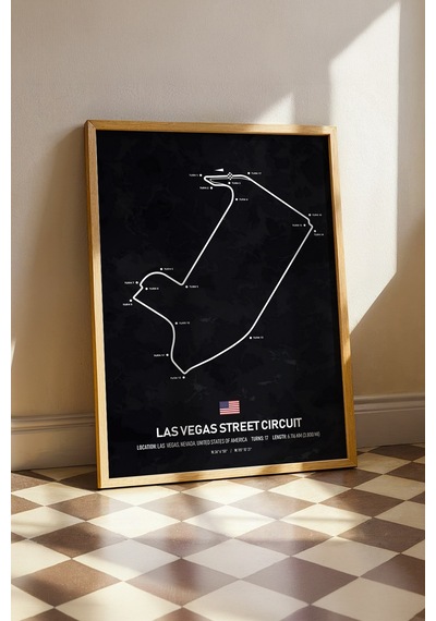Las Vegas F1 Pisti Ahşap Çerçeveli Tablo Las Vegas Gp Poster Ahşap 01