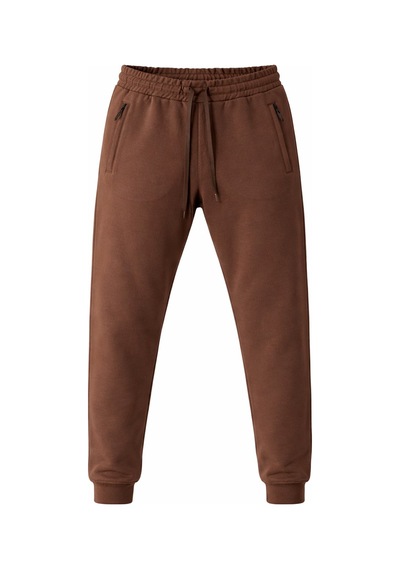 Plus Scorpion Erkek Slim Fit Eşofman Altı Pamuklu Kumaş, Fermuarlı Cepli, Rib Paça Kahverengi