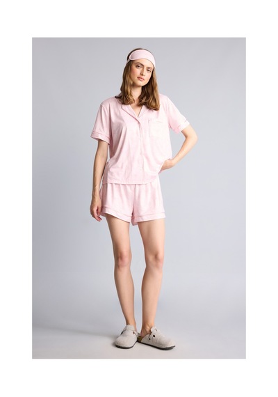 Defacto Regular Fıt Kısa Kollu Üst Kısa Paça Şort Softshell Pijama Takımı H4198ax26aupn38 Pembe-pn38