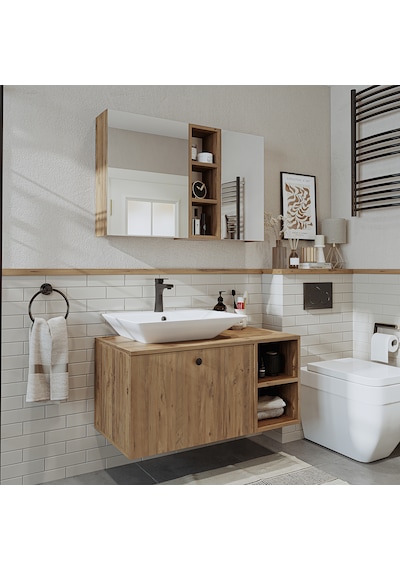 Lotus Ayaksız Lavabolu Mdf 95 Cm Çekmeceli Oval Lavabolu Banyo At Atlantik Çam