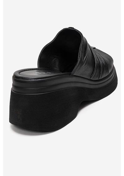 Luvishoes Nellıe Siyah Hakiki Deri Kadın Dolgu Tabanlı Terlik