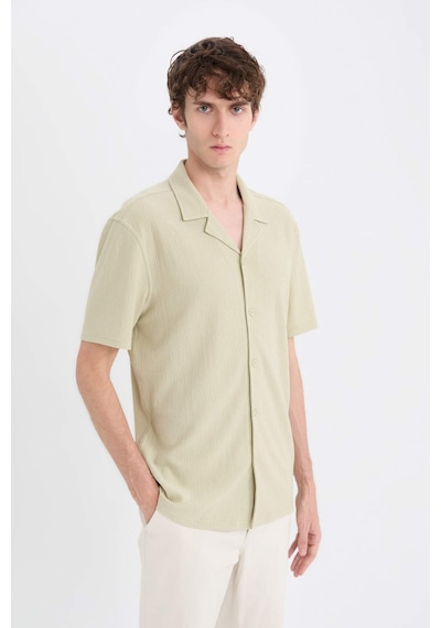 Defacto 	Modern Fit Polo Yaka Dokulu Penye Kısa Kollu Gömlek C4125AX25SM Haki