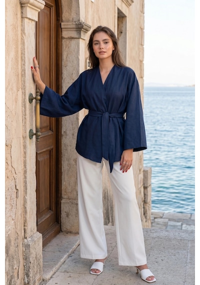 Kadın Kuşaklı Kimono 1177 Lacivert
