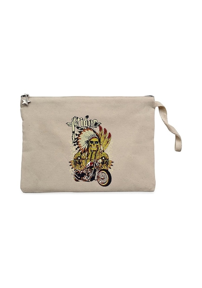 Motorcycle Skull Rider Krem Clutch Astarlı Cüzdan / El Çantası Krem
