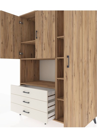Kronos Dolap 7 Raflı 3 Çekmeceli 3 Kapaklı 132x59x195 Çam-çam... Çam