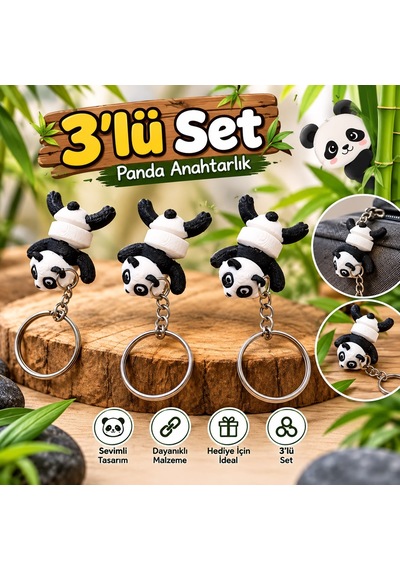 Panda Anahtarlık 3'lü Siyah