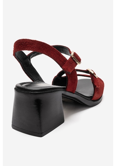 Luvi Shoes Yolen Kırmızı Süet Hakiki Deri Kadın Kalın Topuklu Sandalet