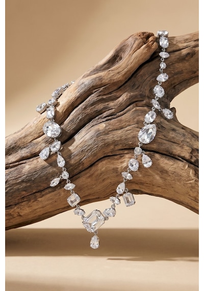 Valmont Accessories Gümüş Renk Büyük Taşlı Sallantılı Kolye - Gösterişli Abiye Ve Özel Gün Kolyesi