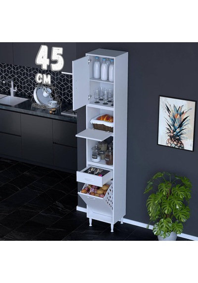 Modilayn Ece Çok Amaçlı Mutfak Dolabı Fırın Bölmeli, Çekmeceli, Kapaklı Ve Sepetli 45 Cm Beyaz Modilayn Ece Çok Amaçlı Mutfak Dolabı Fırın Bölmeli, Çekmeceli, Kapaklı Ve Sepetli 45 Cm Beyaz