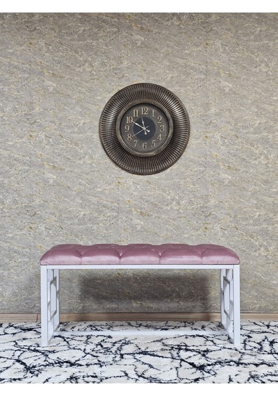 Zafir Beyaz Boyalı İçi Kareli Diktörtgen 100 Cm X 40 Cm Oturak Puf - Bench - Makyaj Oturağı - Oturak Pembe
