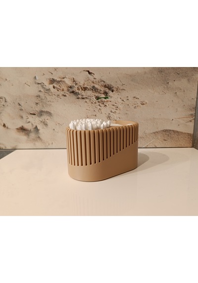 Modern Tasarımlı Çok Amaçlı Pamuk & Kulak Çubuğu Düzenleyici Organizer - 12x7x7cm Bej