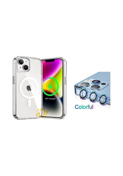 Iphone 14 Plus Uyumlu Kılıf Şeffaf Magsafe Wireless Şarj Destekli Ve Renkli Kamera Lens Koruma Renk6765-colorful