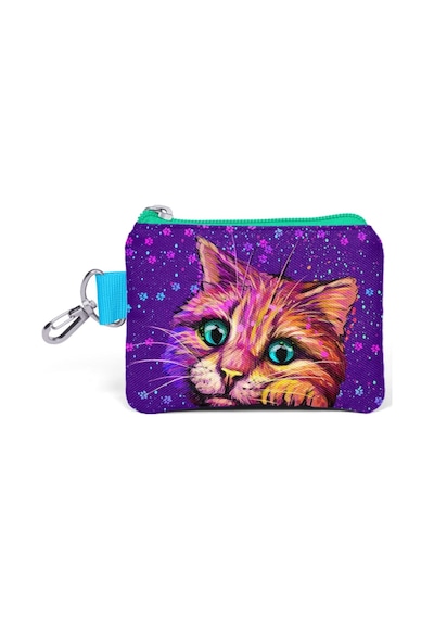 Coral High Mor Yeşil Kedi Desenli Bozuk Para Çantası - Kız Çocuk Çok Renkli