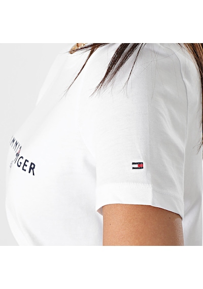Tommy Hilfiger Tommyhilfiger Yazı Logo Nakışlı Pamuklu Kadın T-shirt Beyaz