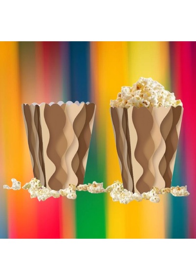 Mısır Kutusu Pop Corn Kutusu Dalgalı Kahve Tonları Desenli / 8 Parça