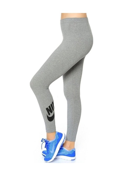 Nike Swoosh Yüksek Bel Pamuklu Bayan Gri Tayt
