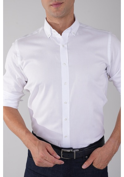 Bisse Paşa Yaka Düğmeli Regular Fit Uk Gömlek Beyaz Gmok3ps22400001 D01 Beyaz