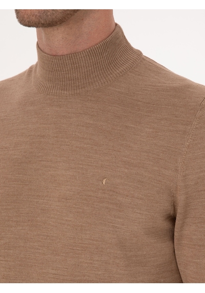 Cacharel Camel Slim Fit Yün Karışımlı Yarım Balıkçı Basic Triko Kazak Kahverengi