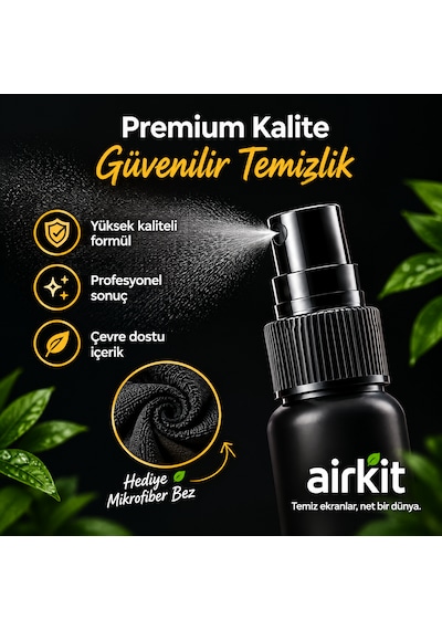 Ekran Temizleme Spreyi Seti 250ml Mikrofiber Bez Televizyon, Bilgisayar, Telefon, Gözlük Temizleme
