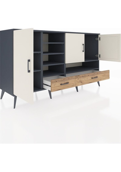Kronos Konsol 8 Raflı 2 Çekmeceli 3 Kapaklı 176x59x99 Antrasit-ay Antrasit-aytaşı/çam