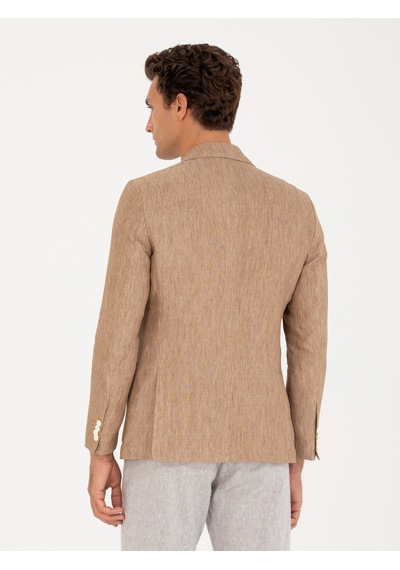 Cacharel Kahverengi Slim Fit %100 Keten Ceket