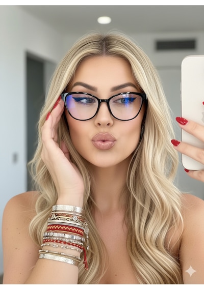 Pina Mavi Işık Korumalı Gözlük Cateye Kedi Çekik Model Optik Uyumlu Camları Değiştirilebilir Siyah