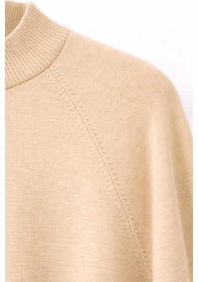 Mixray 7003 Kadın Oversize Dik Yaka Basic Triko Kazak Camel