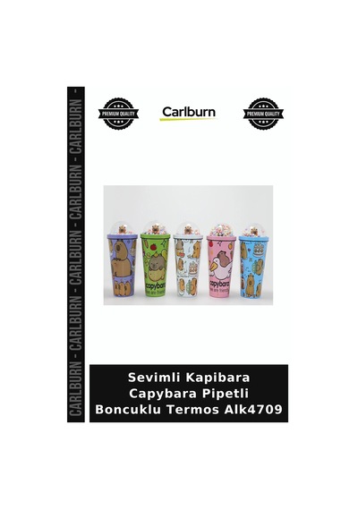 Sevimli Kapibara Capybara Pipetli Boncuklu Termos Eğlenceli Matara Renkli Suluk Erkek Çocuk Çok Renkli