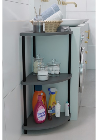 Kompakt 3 Katlı Köşe Raf Modern Çok Amaçlı Raf Banyo, Çamaşır Odası Düzenleyici Şık Köşe Ünitesi Antrasit