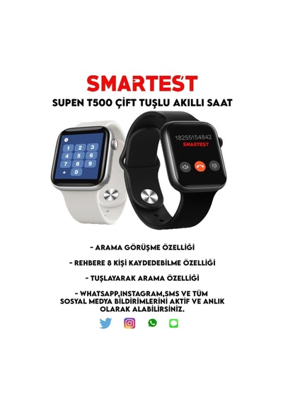 Supen Son Sürüm T500 Çift Tuş Akıllı Saat Ios Andorid Destekli Arama Özelliği Sensörlü