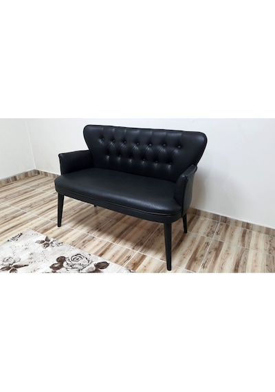 Azra Mobilya Ikili Balkon-koltuk-siyah Deri- Ofis Buro Koltugu-berjer-koltuk -bekleme Koltugu- Deri - Siyah Siyah