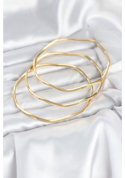 Tua Moda 316l Çelik Gold Renk 65 Mm Ajda Zikzak Model 3lü Kadın Bileklik Altın
